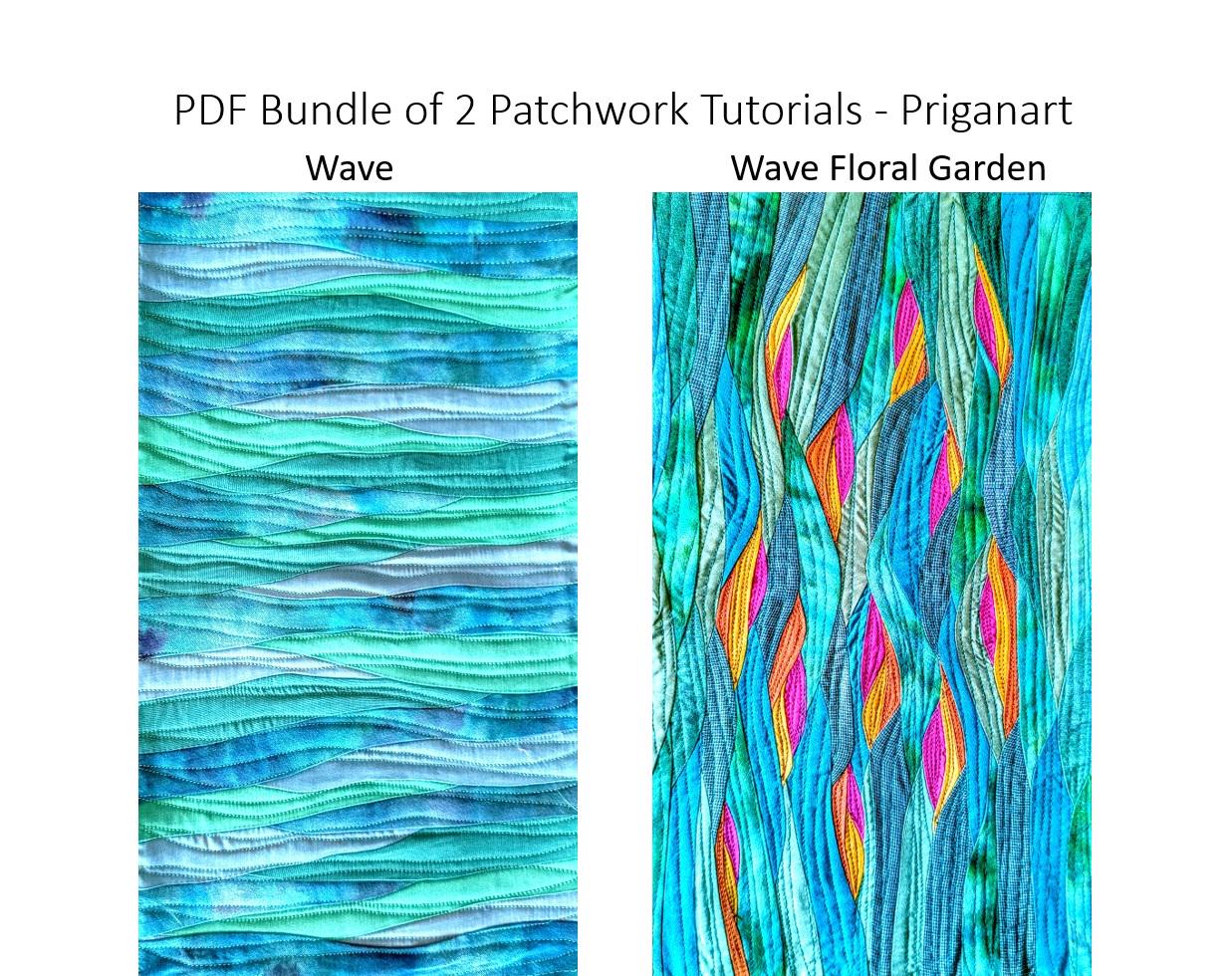 textural technique, landscape patchwork tutorial, pdf... Wave Landscape Patchwork Tutorials: PDF Bundle, Sewing Technique ...