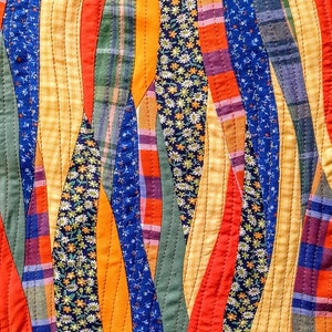 Summer colored wave landscape patchwork art quilt