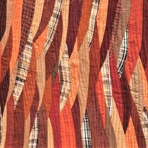 autumn colored wave landscape patchwork art quilt