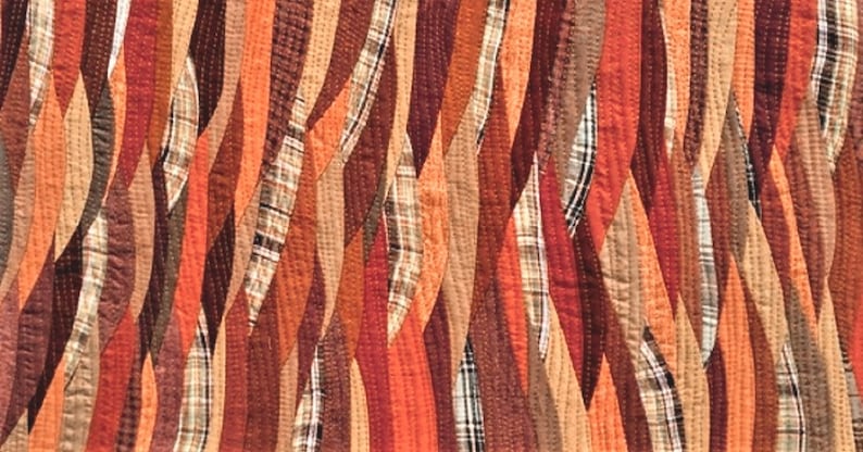 autumn colored wave landscape patchwork art quilt