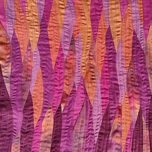 Fuschia and magenta wave landscape patchwork art quilt