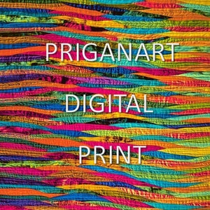 Printable Art, Digital Download, Print of Wave Landscape Coral Sunset Art Quilt