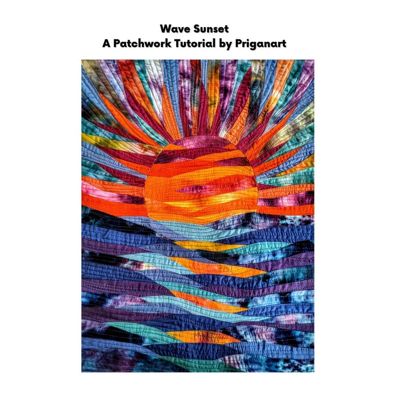 Wave Sunset, Patchwork Tutorial, PDF Tutorial, Instant Download image 1