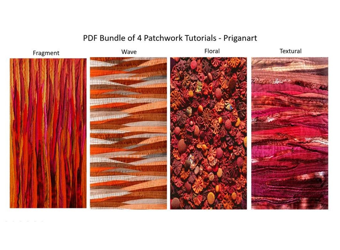 textural technique, landscape patchwork tutorial, pdf... Landscape Patchwork Quilt Tutorials: 4 PDF Bundle (wave, Fragment ...