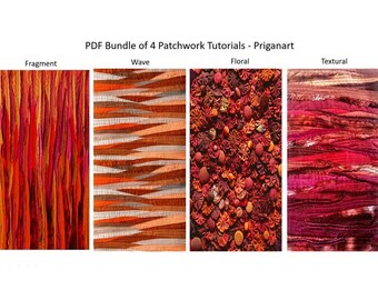 Samouczki dotyczące patchworku krajobrazowego: pakiet 4 plików PDF (fala, fragment, tekstura, zdobienie kwiatowe) (pobranie cyfrowe)
