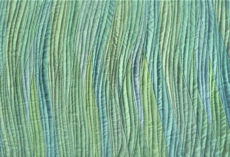 Lime Cream wave landscape patchwork art quilt