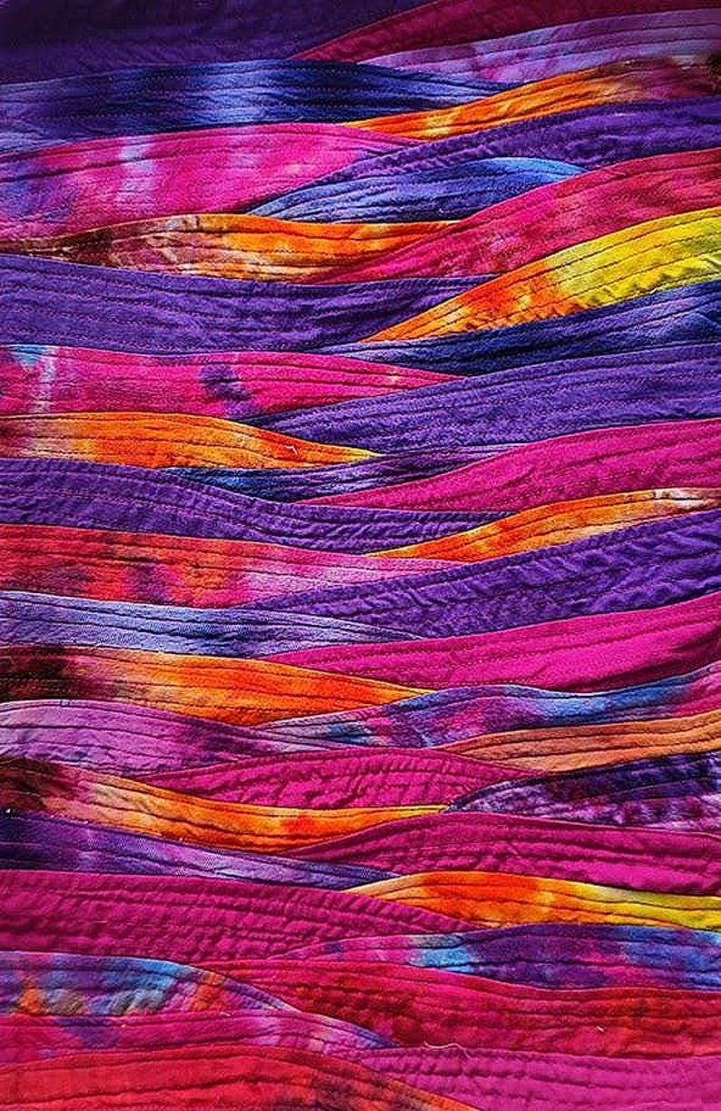 Wave Landscape patchwork art quilt in twilight colors