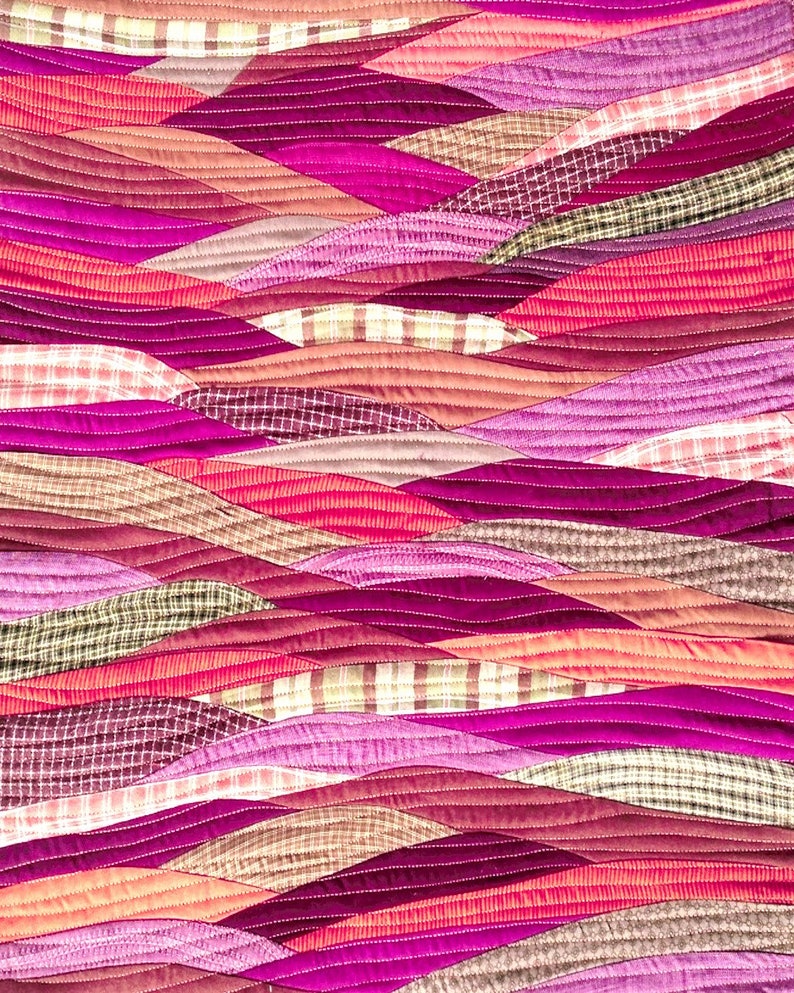 Pink wave landscape patchwork art quilt