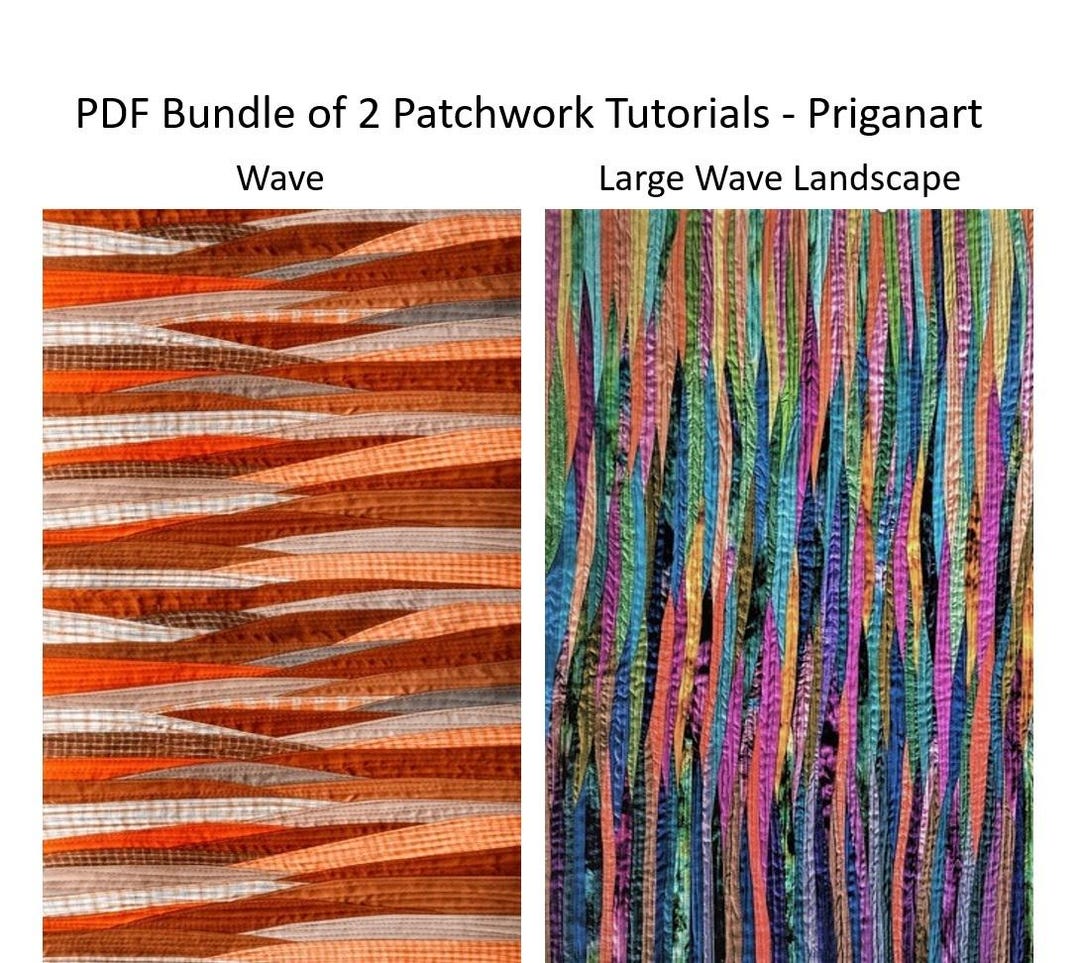 textural technique, landscape patchwork tutorial, pdf... Wave Landscape Patchwork Tutorials Bundle: Sewing Art Quilts (PDF ...