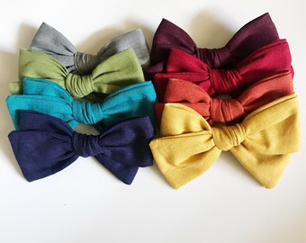 Fall bows, fall bow set, mustard bows, plum bows, gray bows, navy bows, red bows, fabric bows, bows on clips, bows on headbands, baby bows