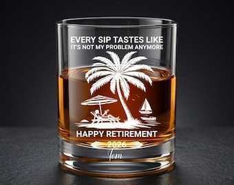 Retirement Whiskey Glass 11 oz, Personalized Old Fashioned Glass 2026, Engraved Retirement Gift for Him, Custom Name