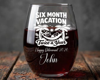 Retirement Wine Glass 15 oz, Personalized Stemless Wine Glass 2026, Funny Retirement Gift, Custom Engraved Name Glass