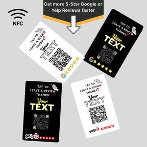 Custom NFC Review Cards: Tap & Scan Google and Yelp Review - QR Code - Pack of 5