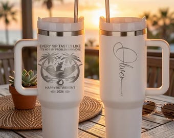 Tumbler 40oz with Handle – Personalized Funny Retirement Gift 2026, Custom Name Laser Engraved Travel Mug, Happy Retirement Cup