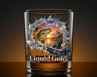 Personalized Fishing Whiskey Glass for Dad, Husband, Angler | Custom Bass Fisherman Gift for Birthday, Christmas, Father's Day, Retirement