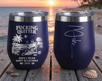 Wine Tumbler 12oz – Personalized Funny Retirement Gift 2026, Custom Name Laser Engraved Cup for Women or Men
