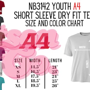 Color and Size Chart | A4 Youth Short Sleeve Dry Fit Tee | Style NB3142 (Digital Download)