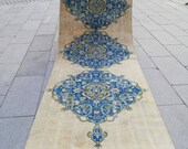 Blue oushak rug runner,vintage turkish rug runner,furniture rug runner,hallway rug runner,persian rug runner,runner rug,turkish rug runner