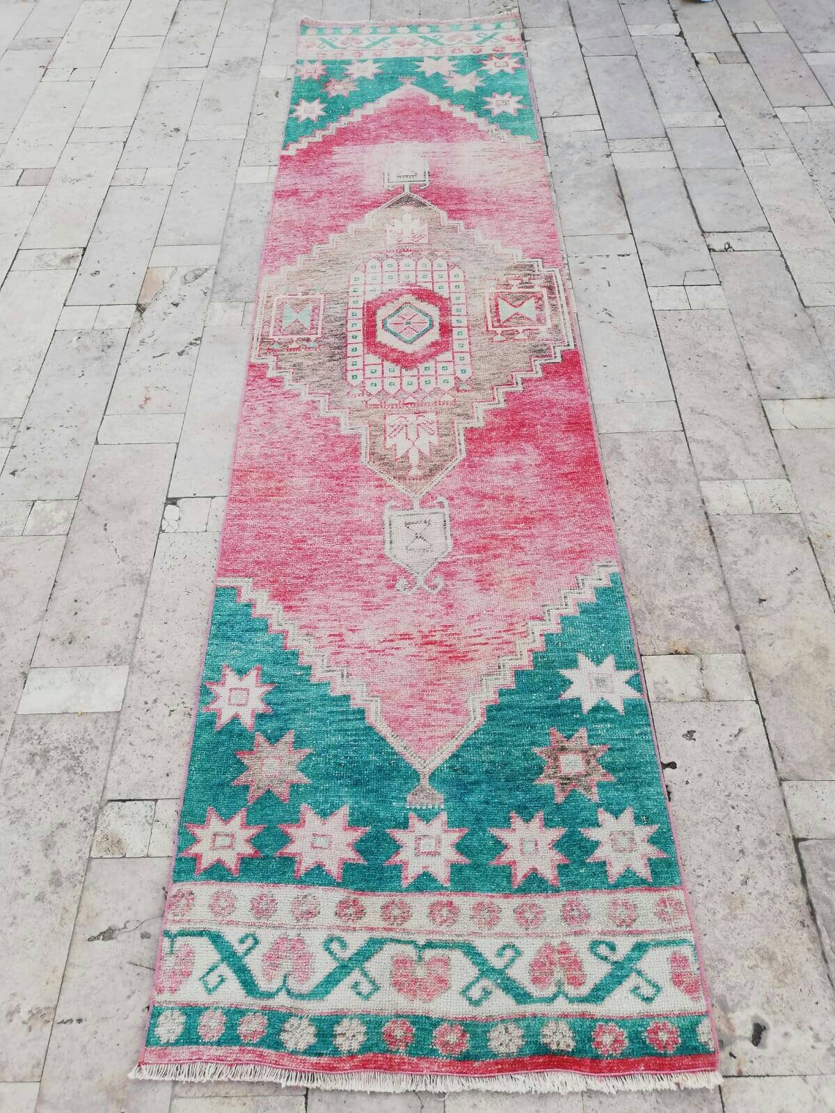 Pink Runner Rugvintage Turkish Rug Runnerhallway Rug Etsy