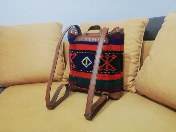 Vintage kilim backpack,leather bag,oushak backpac… - image 4
