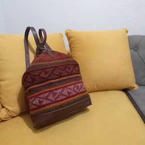 Vintage kilim backpack,leather bag,oushak backpack,carpet backpack,sublimated purse,purse,backpack,turkish kilim backpack,suzani backpack
