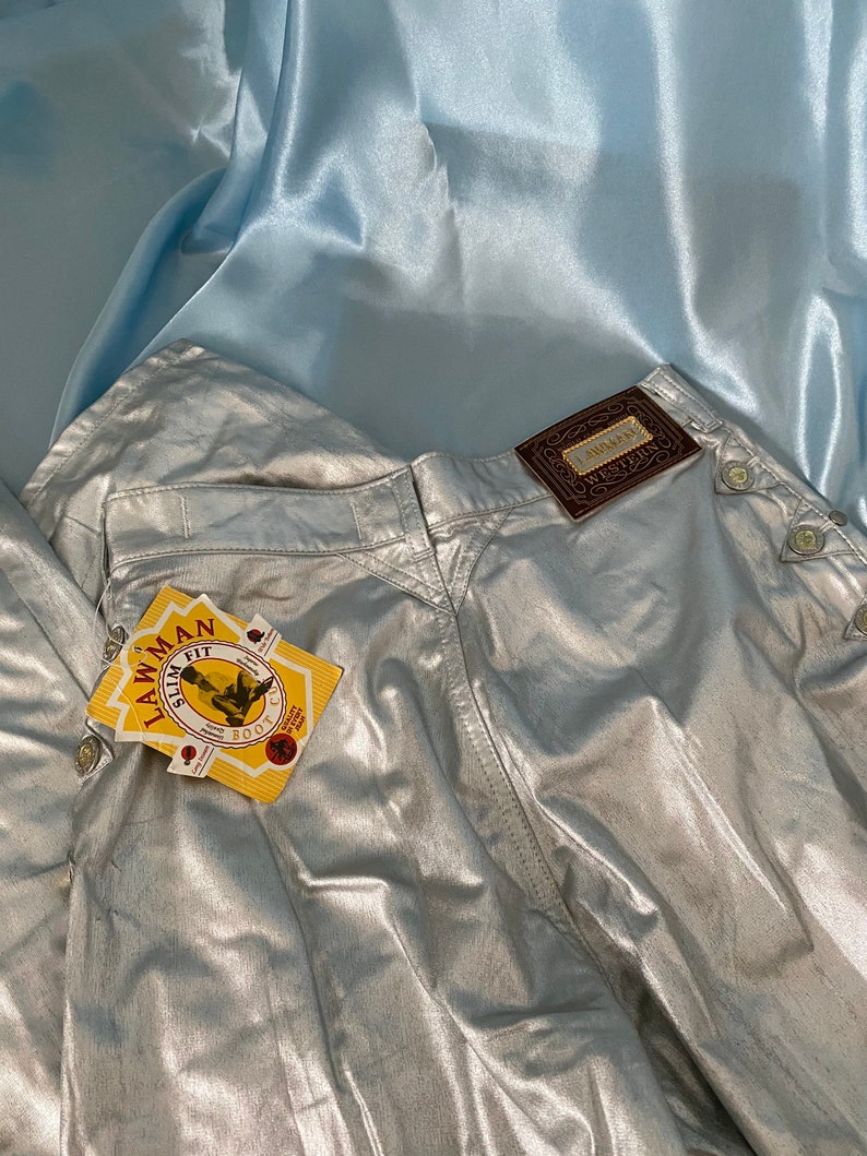 new with tags Vintage 1990s silver western style high waisted Lawman jeans Size 5.