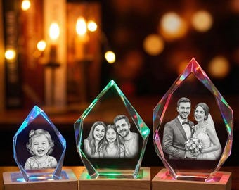 Trofeo personalizado con foto 3D en forma de lágrima de cristal, premio de vidrio grabado