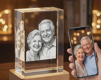 Foto de cristal 3D personalizada, rectángulo grabado con láser, regalo de aniversario