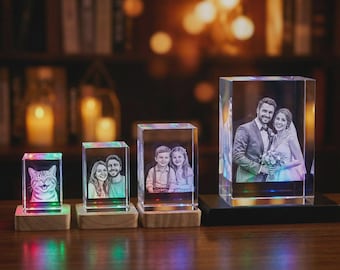 3D Foto Kristall Rechteck, Lasergravur Andenken, personalisierter Bilderblock, Valentinstag Geschenk