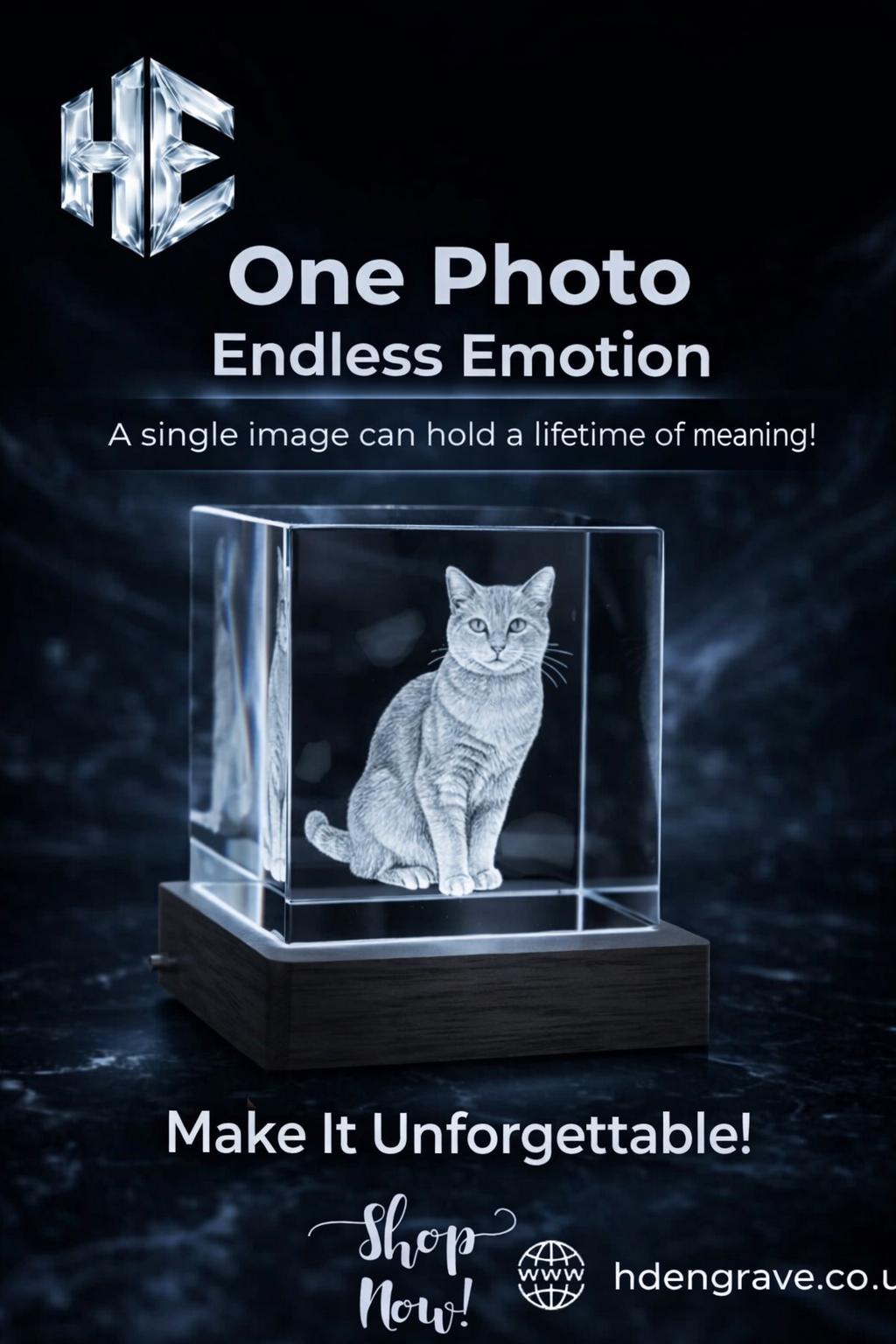 Personalized Square Crystal Photo - Laser Engraved Cube Keepsake with LED Base, Modern Gift