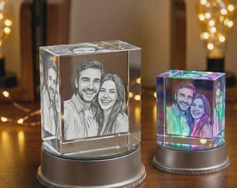 Fotokryształ 3D – personalizowana, grawerowana laserowo szklana pamiątka K9 z podstawą LED