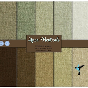 Può includere: Dieci immagini digitali di varie tonalità di marrone, beige e verde di trame di lino. Le immagini sono di 3600 x 3600 pixel e sono per uso commerciale.