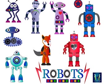 Roboter Clipart, Instant Download, Kinder / Kinder Roboter Clipart, Spaß digitale Roboter Party.
