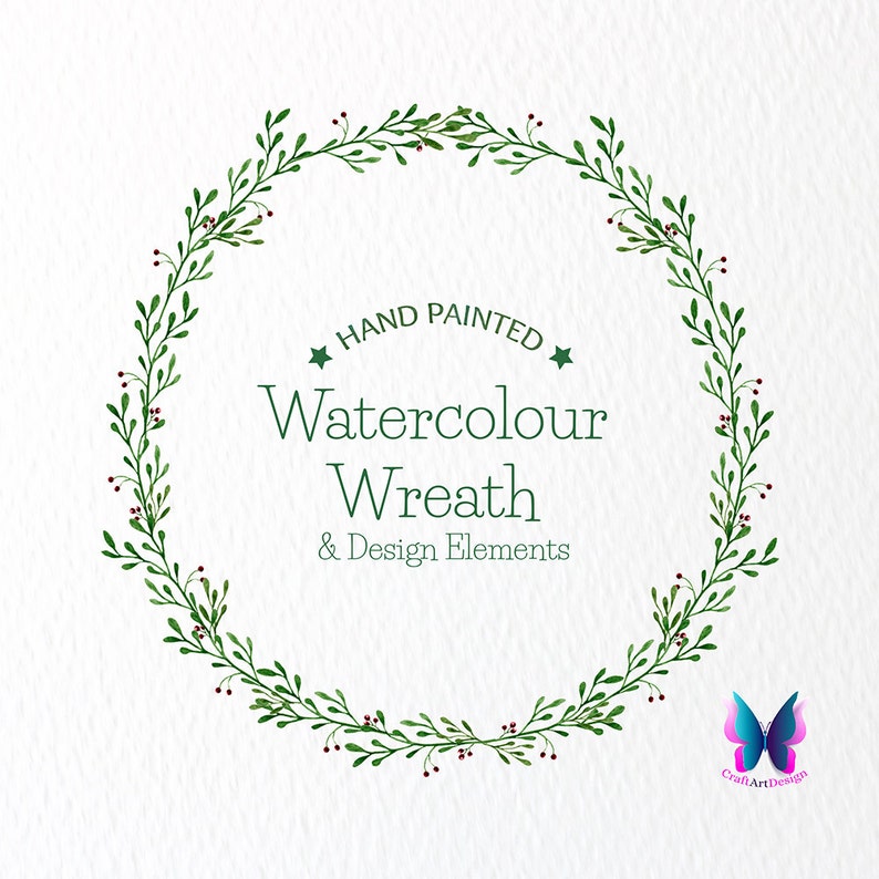 Watercolour Laurel Wreath Digital Clipart. Watercolor Laurel and Berries. Watercolour Floral Clip Art , Watercolor Clipart. Commercial Use image 2