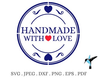 Handmade With Love SVG, Printable Sticker for Packaging, Made with Love Template, Stencil Design SVG for Cricut, SVG for Silhouette Vinyl