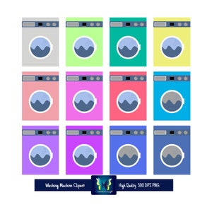 Washing Machine Clipart. Laundry Clipart. Rainbow Colors. Vector and PNG.