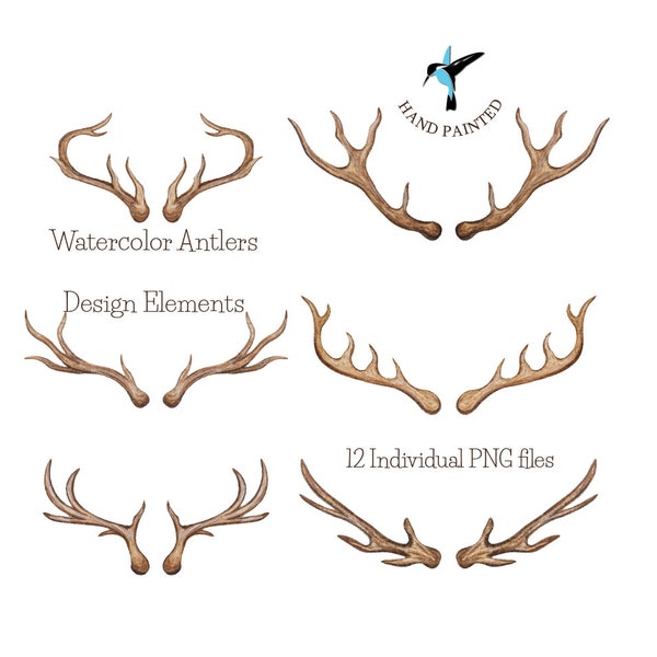 Watercolor antlers -  Antler clipart collection, watercolor clipart, boho design, personal and commercial Use