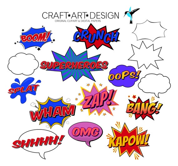 Comic Text Digital Clipart Superhero Text Clipart Pop Art Etsy