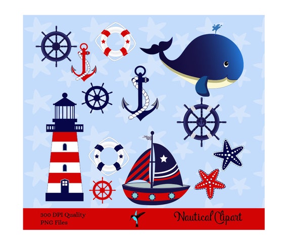 Nautical Clipart Clip Art, Anchor Clipart, Whale Clipart, Sailing Ocean  Lighthouse Sailboat Instant Download - Etsy