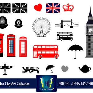 London Clipart- British City Clip Art. Great Britain, England. UK Travel Clipart. Union Jack, Bus, Big Ben. Instant Download EPS.