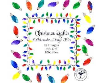 Watercolor Christmas Lights Clipart – Festive String Lights (Digital Download)