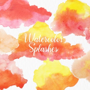 Watercolor Splashes Clipart: 24 Digital files. Hand painted, brush strokes, splodge, pools, abstract watercolour, background pink, logo.