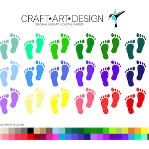 Little Footprints Clipart. 50 Rainbow Colors. Baby Footprints Digital Design. Instant Download. Commercial Permitted.