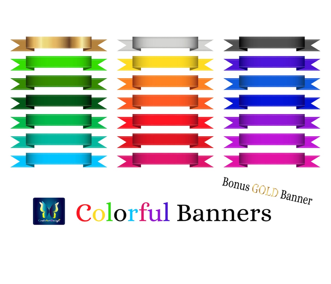 Ribbon Banner Clipart - Gerades Banner - Bunt Clipart, Vektor und PNG,  Sofort Download. Clip-Kunst. - Etsy Schweiz, image size:1080x928