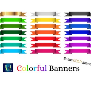 Ribbon Banner Clipart - Straight Banner -Colorful Clipart , Vector and PNG , Instant Download. Clip Art.