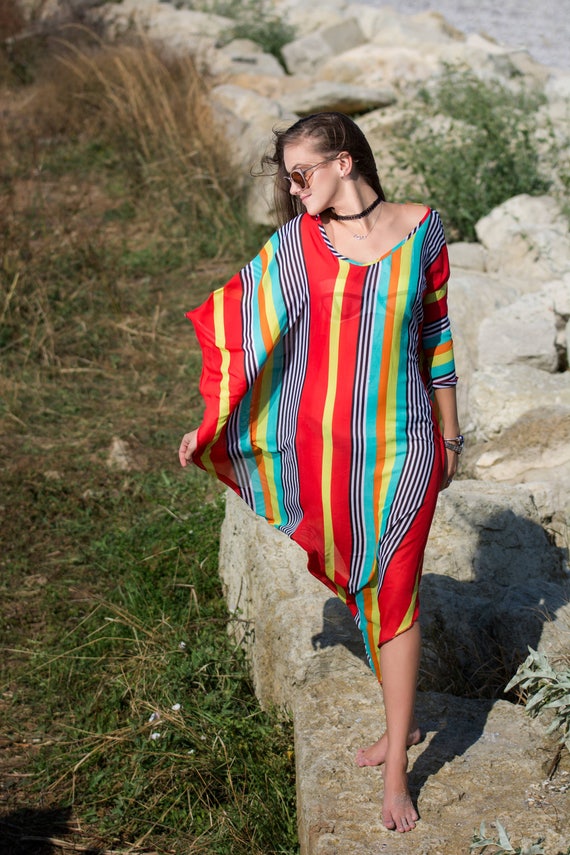 Striped Dress/Beach Cover Up/Maxi Striped Cover Up/Swim Cover Up/Beach Dress/Maxi Chiffon Dress/Butterfly Maxi Dress/Beach Wear/Summer Boho