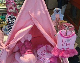 Lovely Pink canvas teepee cat tipi dog tent pet teepee kids teepee playroom play tent pet bedding pet supplies dog/cat bed pink tent