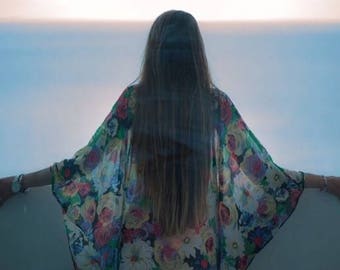 FLORAL COVER UP/ Beach dress/Swim cover up/Chiffon maxi dress/Maxi floral  dress/Floral beach dress/maxi dress/one size fits all cover up