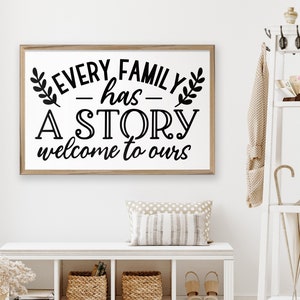 Every Family has A Story | Family Quote Sign | Home House Wall Decor | Framed Canvas Art | Living Room Sign | Family Room Decor