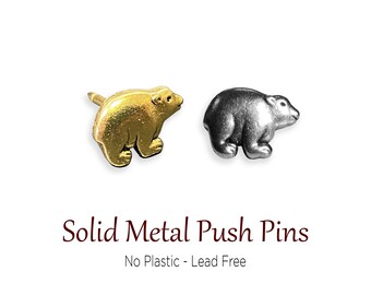 Gold or Silver Bear Push Pins, Black Bear Push Pins, Grizzly Bear Push Pins, Polar Bear Push Pins, Hiking Push Pins, Mountain Push Pins